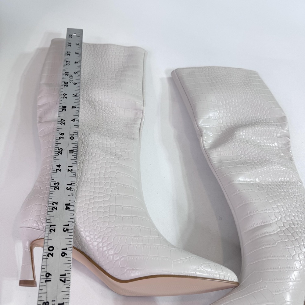 Steve Madden Lavan Boots Womens Size 6 White Bone Croco Mid Calf Kitten Heel - Picture 5 of 11
